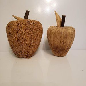Vtg Primative Wooden Grapevine Apples Set 2‎ Farmhouse Decorative